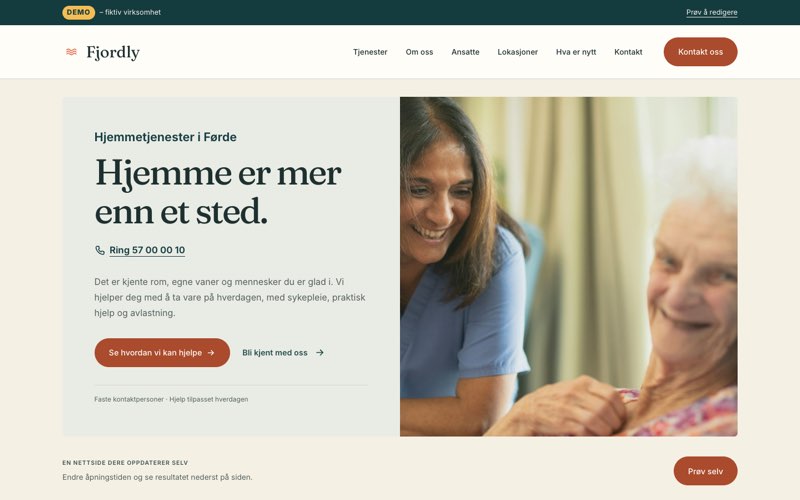 Forsiden til den fiktive demoen Fjordly på PC